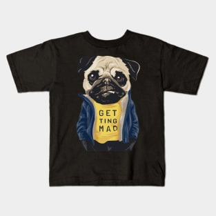 grumpy pug dog in blue jacket illustration Kids T-Shirt